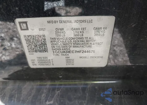 2017 Chevrolet Silverado 1500 2Lt z USA, uszkodzony, nr VIN 1GCUKREC7HF244675